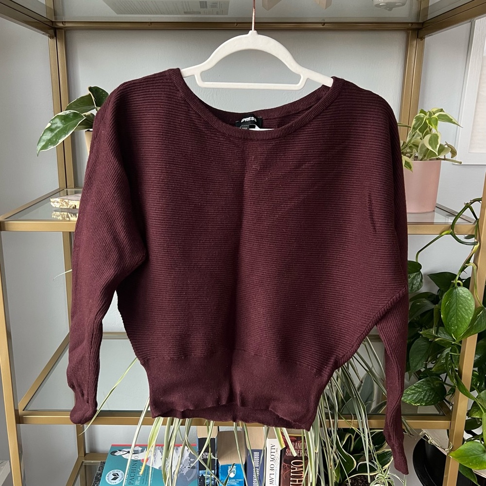 Express Maroon Ribbed Dolman Sweater